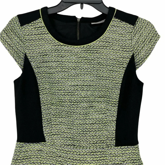 Halogen Dress Women's Sz 0 Lime Green Mini Sheath Bodycon Round Neck Cap Sleeve - Picture 4 of 6